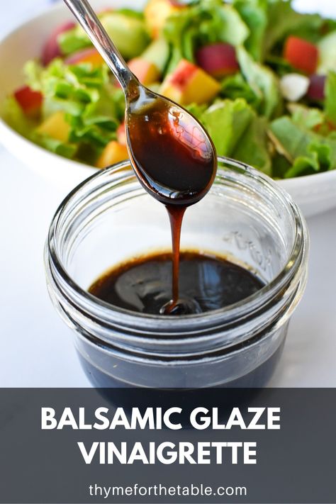 This homemade balsamic glaze vinaigrette recipe is a MUST TRY recipe! Crafted from high-quality balsamic vinegar and extra virgin olive oil, this tangy-sweet balsamic glaze salad dressing elevates your salads to new heights. Glazed balsamic vinaigrette is easy to make with only a few ingredients. Enjoy the lovely flavors of this balsamic reduction vinaigrette on your favorite salads and dishes. #BalsamicGlaze #VinaigretteRecipe #HomemadeDressing #SaladLovers Balsamic Glaze Salad Dressing, Recipes Using Blueberry Balsamic Vinegar, Balsamic Glaze Dressing Recipe, Balsamic Glaze Salad, Caprese Salad Dressing, Balsamic Vinaigrette Dressing Recipe, Balsamic Salad Dressing, Balsamic Glaze Recipe, Spinach Salads