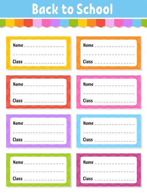 Back to school labels. set stickers for ... | Premium Vector #Freepik #vector #paper-label #paper-tag #cute-tag #cute-label Subject Labels Template, School Name Labels Printable Free, Notebook Labels Aesthetic, Editorial Calendar Template, Back To School Labels, School Labels Printables, Bright Stickers, Binder Labels, School Name Labels