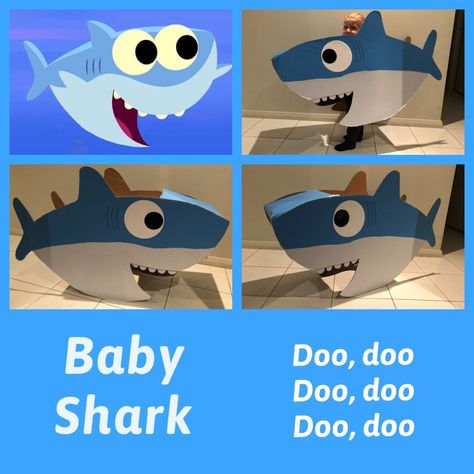 Baby Shark Costume Diy, Halloween Costume Ideas Couples, Diy Shark Costume, Baby Shark Costume, Shark Costume Kids, Shark Baby Shower, Shark Halloween, Cardboard Crafts Kids, Shark Costume