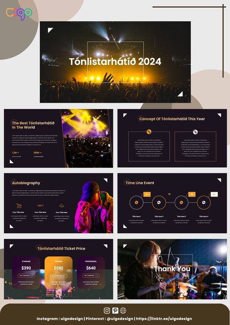 Event Pitch Deck, Music Presentation Design, Event Presentation Design, Power Point Presentation Tips, Music Presentation, Powerpoint Presentation Ideas, Event Presentation, Music Template, Pitch Deck Template