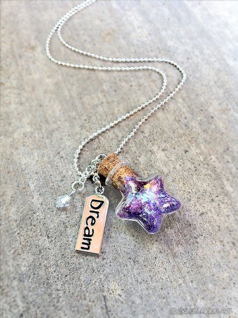 Glitter Vial Necklace Purple Star Jewelry  Fairy by ForeverFairy, $10.00 Faery Jewelry, Tooth Fairy Letter, Necklace Fairy, Glitter Necklace, Vial Necklace, Magic Bottles, Fairy Charms, Fairy Gifts, Fairy Jewelry