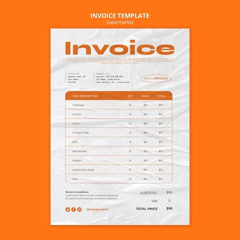Free PSD flat design supermarket templat... | Free Psd #Freepik #freepsd #price-list #invoice #receipt #receipt-template Ingredient List Design, Design Supermarket, Price List Design, Business Invoice, Invoice Design, Price List Template, Receipt Template, List Design, Invoice Template