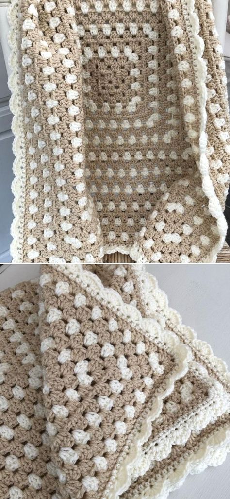 Cream Baby Blanket Crochet, Beige Granny Square Blanket, Beige Granny Square, Baby Blanket Crochet Pattern Girl Granny Squares, Neutral Crochet Projects, Cream Granny Square Blanket, Crochet Blanket Neutral, Crochet Beige Blanket, Free Crochet Granny Square Baby Blanket Patterns