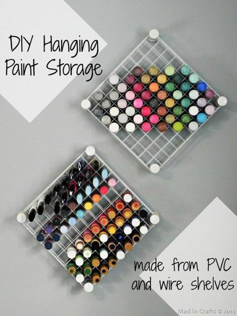 DIY Hanging Paint Storage | Craft Organization Ideas Craft Paint Storage, Paint Bottles, Diy Shows, Diy Tumblr, Organize Craft Supplies, Funky Junk Interiors, Paint Storage, Storage Racks, Diy Craft Room