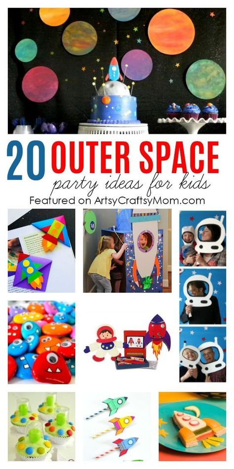 20 Fabulous Outer Space Birthday Party Ideas For Kids – From space party games, space party decorations, Printables, Gift Ideas, and Space themed Invites Space Party Activity, Games For Space Birthday Party, Space Party Free Printables, Spaceship Theme Party, Kids Birthday Party Crafts Activities, Out Of This World Birthday Party, Space Theme Birthday Decoration, Space Party Games, Space Birthday Party Games