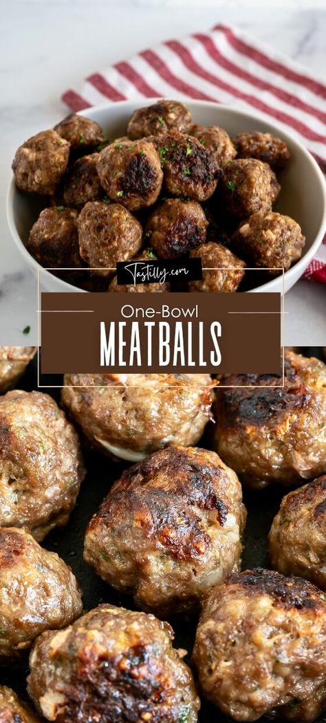 No-Fuss, One-Bowl Meatballs: Easy Recipe For Busy Nights Plain Meatball Recipes, One Pot Meatballs, Meatballs Easy Recipe, Baking Turkey, Ground Turkey Meatball Recipes, Baked Meat, Ground Turkey Meatballs, Ground Beef Meatballs, Healthy Meatballs