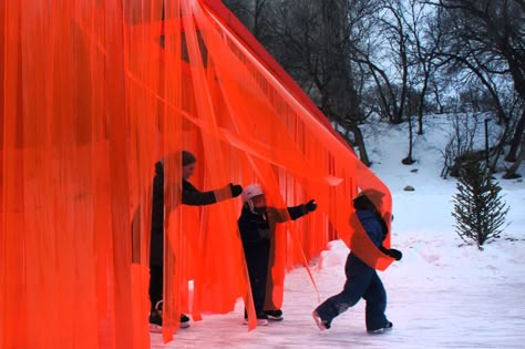 atelier ARI open border installation winnipeg designboom Installation Architecture, Art Atelier, Urban Intervention, Winnipeg Canada, Build A Wall, Border Wall, Social Art, Orange Art, Art Installation