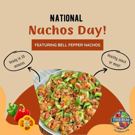 It's National Nachos Day! Celebrate by trying our Bell Pepper Nachos recipe. #nationalnachosday #healthysnacks Bell Pepper Nachos, National Nacho Day, Pepper Nachos, Snack Dip, Nachos Recipe, Homemade Snacks, Be Ready, Bell Pepper, Nachos