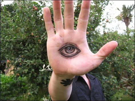 Hand Eye Tattoo, Hand Palm Tattoos, Ojo Tattoo, Eye Tattoo Meaning, All Seeing Eye Tattoo, Evil Eye Tattoo, Palm Tattoos, Hand Tats, Skeleton Hand Tattoo