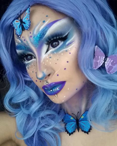 Dramatic Fairy Makeup, Butterfly Themed Makeup, Lilac Fairy Makeup, Butterfly Fairy Makeup, Water Fairy Makeup, Rogue Makeup, Garden Fairy Makeup, Blue Fairy Makeup, Art Makeup Looks