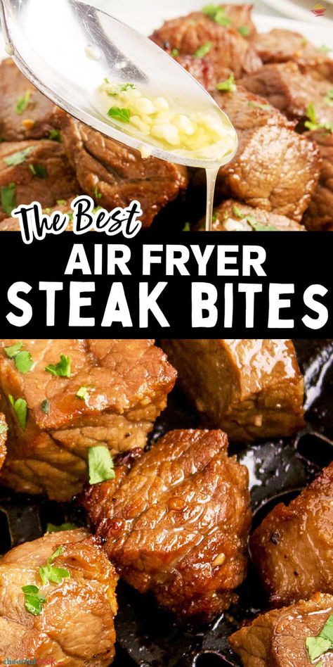 Air Fryer Steak Bites, Steak Bites Recipe, Air Fryer Steak, Steak Tips, Easy Steak, Steak And Mushrooms, Air Fryer Dinner Recipes, Steak Bites, Air Fryer Healthy