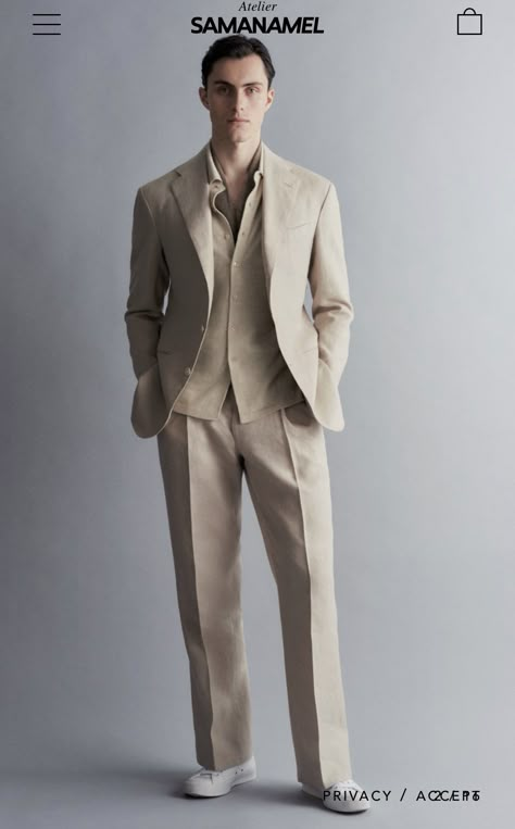 Old Style Suits For Men, Biege Suit Man, Suits Men Old Money, Luxury Tailored Neutral Suits, Casual Beige Tailored Suit, Old Money Suits Men, Tailored Cream Formal Suit, Timeless Cream Formal Suit, Luxury Tailored Beige Three-piece Suit