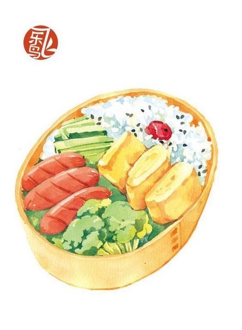 Food Watercolor Painting, Food Illust, Bento Food, Japanese Food Illustration, Watercolor Food Illustration, Food Watercolor, 귀여운 음식 그림, Food Artwork, Food Sketch