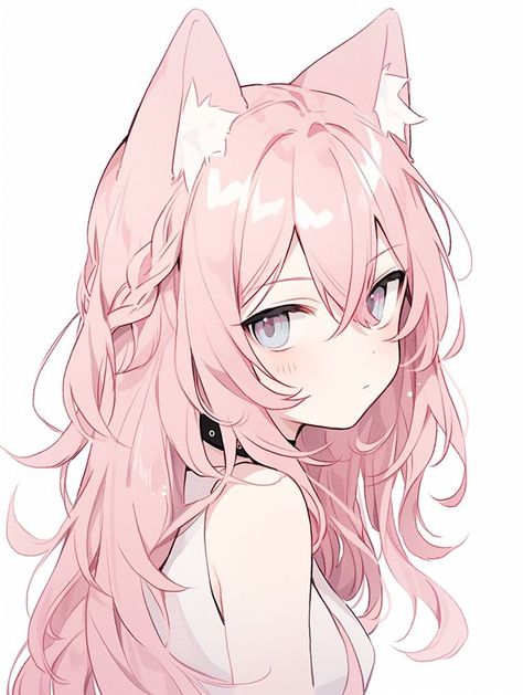 Catgirl Oc Art, Cute Cat Illustration Kawaii, Catgirl Manga, Cat Girl Oc, Cat Ear Drawing, Cat Ears Drawing, Pink Catgirl, Cat Girl Pfp, Catgirl Pfp