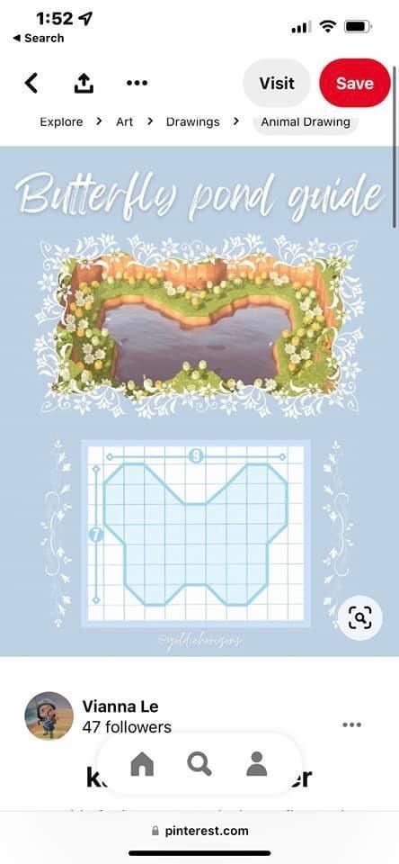 Acnh Pond Design Ideas, Pond Codes Acnh, Acnh Lagoon Design, Acnh Island Pond Ideas, Aesthetic Animal Crossing Island Layout, Puddle Design Acnh, Pathway Ideas Animal Crossing, Butterfly Lake Acnh, Heart River Animal Crossing