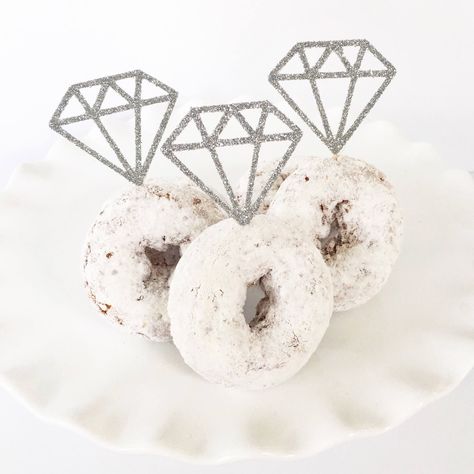 Diamond Ring Toppers for Mini Donuts / Diamond Cupcake Toppers / Diamond Donut Toppers / Engagement Party / Bridal Shower / She Said Yes / Bride To Be Ring Cupcake Topper, Bachelorette Brunch, Engagement Party Diy, Bridal Shower Cupcakes, Engagement Party Favors, Diamond Party, Fall Bridal Shower, Bridal Shower Food, Bridal Shower Brunch