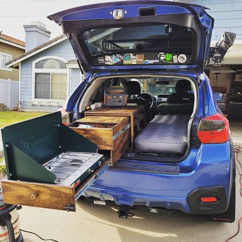 Subaru Crosstrek Build, Forrester Subaru Camping, Suv Camping Build, Camping In A Subaru Outback, Subaru Outback Camping Bed, Subaru Outback Build Out, Subaru Forester Camping Conversion, Subaru Crosstrek Car Camping, Car Camping Crosstrek