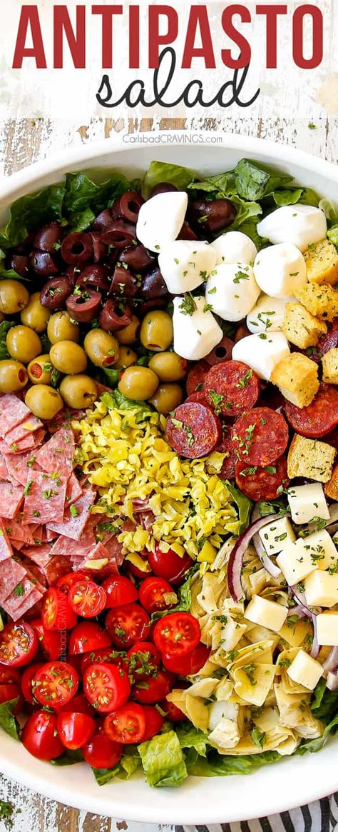 Antipasto Salad with the BEST dressing! + VIDEO (How to make ahead) Antipasto Salad For A Crowd, Antipasto Salad Pasta, Crowd Pleasing Salads, Antipasto Salads, Best Italian Salad, Salami Salad, Salad Combinations, Antipasto Pasta Salad, Antipasto Salad Recipe