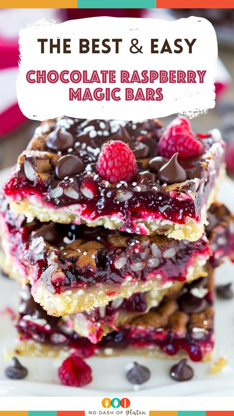 Dive into the magic with Chocolate Raspberry Magic Bars! A heavenly mix of chocolate, raspberry jam, and almonds atop a buttery crust. It's an easy, mouthwatering dessert that's sure to win hearts at any event. Whether you're a baking novice or a seasoned pro, these bars will impress. Perfect for gatherings, holidays, or a sweet personal treat. Don't wait to make your kitchen smell like paradise. Pin this recipe and make your dessert dreams come true today! Raspberry Chocolate Bars, Raspberry Jam Desserts, Chocolate Raspberry Jam, Chocolate Raspberry Bars, Best Spaghetti Recipes, Xmas Food Gifts, Magic Bars Recipe, Gluten Free Holiday Recipes, Best Gluten Free Bread