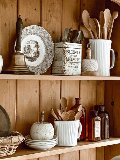 8 Antiques To Collect For Your Fall Decor 22 Antique Finds Home Decor, Antique Cottage Decor, Fall Hutch Decor, Decorating 2023, Cottage Fall Decor, Homestead Decor, Primitive Fall Decor, Autumn Cottage, Liz Marie