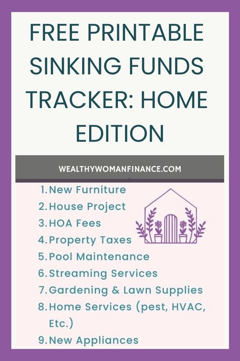 Free printable sinking funds tracker for home expenses with categories like new furniture and home project. Sinking Funds Tracker, Household Finances, Savings Calculator, Vacation Fund, Money Savvy, Living Below Your Means, Finance Goals, Budget Book, Monthly Expenses