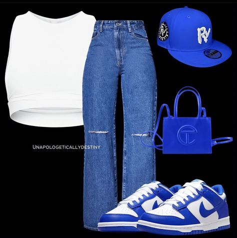 Blue And White Dunks Outfit Black Women, Blue Dunks Outfit Black Women, Blue Dunks Outfit, Dunk Fits, Blue Dunks, Dunks Outfit, Fasion Outfits, Swag Outfits For Girls