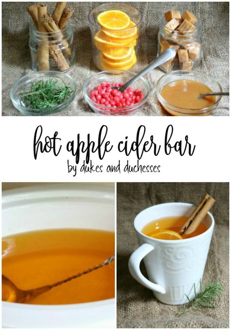 Hot Apple Cider Bar, Hot Beverage Bar, Apple Cider Bar, Diy Apple Cider, Cider Bar, Fall Parties, Fall Drink, Hot Cider, Fall Entertaining