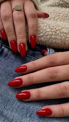 Chilli Red Nails, Nail Inspo 2024 Coffin, Red Nails Graduation, Cool Toned Red Nails, Red Nails For Brown Skin, Red Nails On Pale Skin, Plain Red Nails Acrylic, True Red Nails, Red Nails On Tan Skin