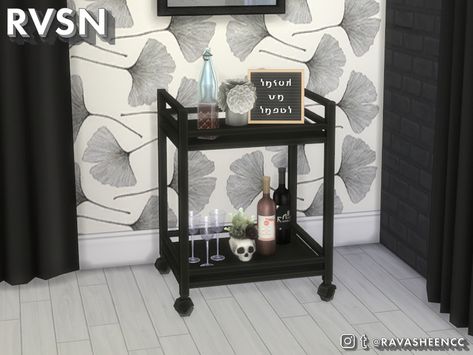 Bar Cart Sims 4, Functional Bar Cart, Sims 4 Cc Furniture Living Rooms, Wine Cart, Quote Decor, Bar Cart Decor, Sims 4 Cc Furniture, Sims 4 Build, Comfort Mattress