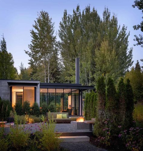 Mountain Contemporary Home, Olson Kundig, Barn Houses, Modern Outdoor Spaces, Design Exterior, Concrete Patio, Good House, Patio Stones, Residential Architecture