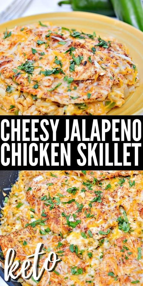 Keto Jalapeno Chicken, Cheesy Jalapeno Chicken, Jalepeno Chicken Recipes, Jalapeno Chicken Recipes, Keto Jalapeno, Chicken Skillet Recipes, Chicken Skillet, Jalapeno Recipes, Jalapeno Chicken