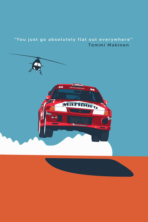 Mitsubishi Lancer Evo 6 Vintage Rally Car Poster Tommi Makinen Evo 6 Tommi Makinen, Racing Poster Design, Tommi Makinen, Evo 6, Vintage Rally, Bike Clothing, Car Apparel, Lancer Evo, Car Tattoos