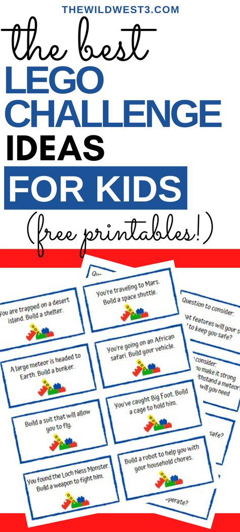 Lego Challenge Ideas, Lego Challenges For Kids, Lego Challenge Cards, Challenges For Kids, Lego Therapy, Printable Lego, Lego Camp, Lego Challenge, Lego Club