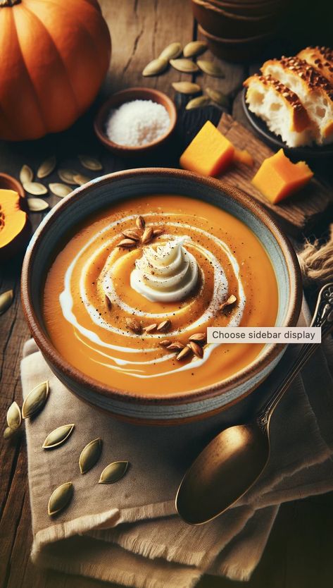 Pumpkin Soup with Coconut Cream Pumpkin Cream Soup, Pumkin Soup, Pumpkin Coconut Soup, Seafood Bisque Recipe, Pumpkin Bisque, Cream Of Pumpkin Soup, Pumpkin Coconut, Bisque Soup, Seafood Bisque