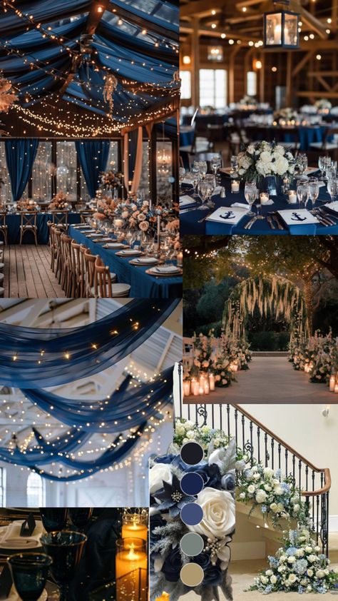 Autumn Wedding Ideas October Rustic, Ethereal Celestial Wedding, Navy Blue And Gold Wedding Theme Ideas, Navy Blue Gold Wedding Theme, Starry Themed Wedding, Sapphire And Silver Wedding Theme, Midnight Themed Wedding, Velaris Themed Wedding, Start Night Wedding