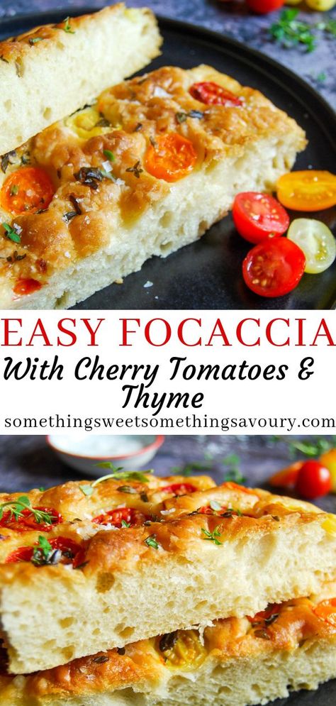 Foccacia Bread No Mixer, Foccacia Bread Tomato, Tomato Foccacia Bread, Foccacia Bread Toppings, Foccacia Bread Recipes, Thyme Bread, Easy Focaccia Bread, Bread With Garlic, Bannock Bread