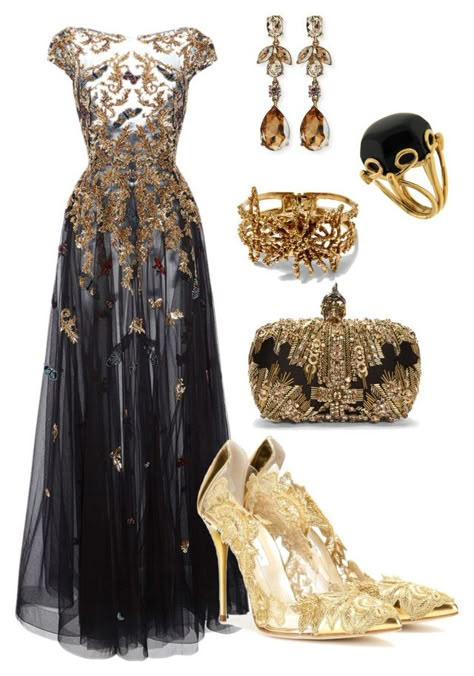 "Gold Black Evening" by ekanova17 on Polyvore featuring Oscar de la Renta, Zuhair Murad, Alexander McQueen and Valentin Magro Dresses Oscars, Gold Black Dress, Gothic Gold Jewelry For Formal Occasions, Black And Gold Dress Formal Classy, Black And Gold Outfit Classy, Black And Gold Dress, Gold Ans Black Dress, Black And Gold Midi Dress, Black And Golden Dress