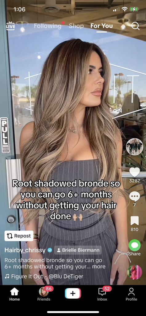 Shadowed Bronde Hair, Level 6 Root Smudge, Biscuit Bronde Hair, Brunette Hair On Brown Skin, Balayage Hair Grown Out, Best Hair Colors For Neutral Skin Tones, Bronde Haircolor Summer, Hazel Eye Hair Color, Blonde On Olive Skin Tone