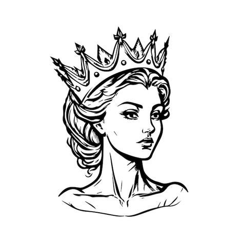 Crown Sketch Design, Crown Aesthetic Drawing, Queen Art Drawing, Queen Line Art, Queen Crown Drawing, Drawing Crown, Crown Sketch, 3d Pencil Sketches, Crown Outline