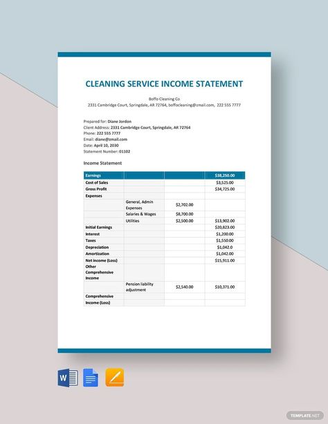 cleaning service income statement Template Income Statement Template, Net Income, Income Statement, Statement Template, Template Google, Templates Downloads, Google Docs, Word Doc, Microsoft Word