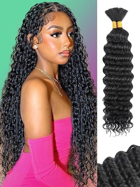 Amazon.com : 20inch Human Braiding Hair 2 Bundle 100g Deep Wave Bulk Human Hair for Braiding No Weft 10A Curly Braiding Hair Bulk Curly Human Hair for Boho Braids 100% Remy Human Hair Extensions Natural Color : Beauty & Personal Care Curly Human Braiding Hair, Curly Braiding Hair, Human Hair For Braiding, Hairstyles Theme, Braids Hairstyles Pictures, Braids With Extensions, Pretty Braided Hairstyles, Human Braiding Hair, Remy Human Hair Extensions