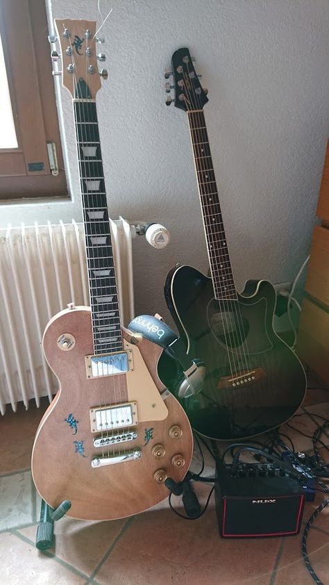 Homemade les paul (from a Harley-Benton kit) and Ibanez talman acoustic (TCM50) Ibanez Talman, Harley Benton, Guitar Stuff, Les Paul, Acoustic Guitar, Electric Guitar, Music Instruments, Guitar, Quick Saves