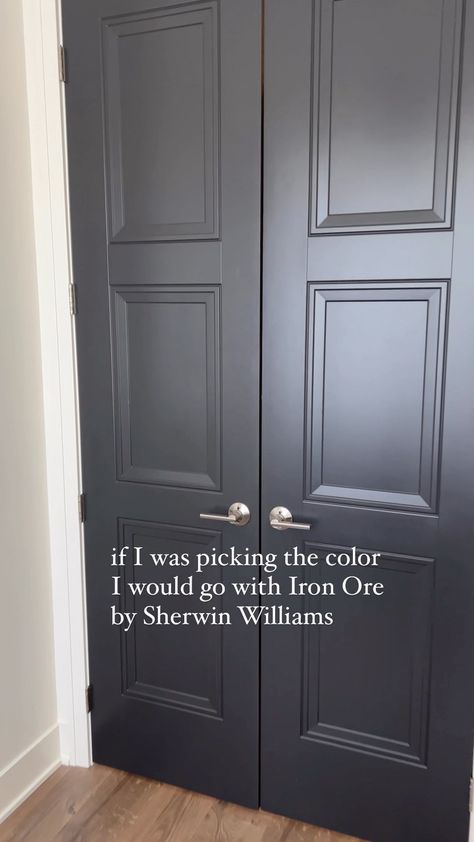 Big fan of the color Iron Ore by Sherwin Williams and honestly, these cabinets are super close to it. Outside of our cabinets, the other… | Instagram Peppercorn Doors Sherwin Williams, Iron Ore Sherwin Williams Coordinating Colors, Moody Wall Colors Sherwin Williams, Iron Ore Sherwin Williams Kitchen Island, Sherwin Williams Wrought Iron, Iron Ore With Agreeable Grey, Black Magic Vs Iron Ore, Urbane Bronze Sherwin Williams Door, Farmhouse Interior Door Colors