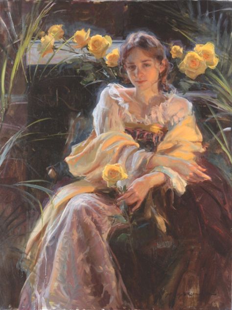 Daniel F Gerhartz - Yellow Rose Daniel F Gerhartz, Daniel Gerhartz, Famous Art Paintings, Pretty Paintings, Toile Design, Classical Paintings, Art Ancien, Soyut Sanat Tabloları, Famous Paintings