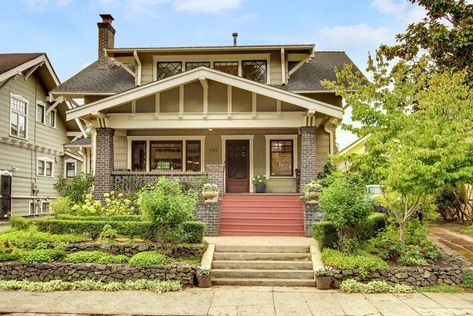 See a 100-year-old Craftsman in all its glory: The wooden features are simply gorgeous 1920s Bungalow, Bungalow Cottage, Craftsman Bungalow, Bungalow Exterior, Seattle Homes, Bungalow Homes, Craftsman Exterior, Cottages And Bungalows, Bungalows For Sale