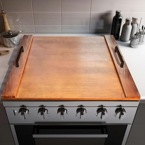 Beat the Heat #cover#safety#ad Wooden Stove Top Cover, Wood Stove Top Cover, Oven Covers, Wooden Stove Top Covers, Wooden Stove, Noodle Board, Kitchen Necessities, Stove Top Cover, Large Oven