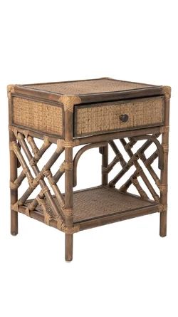 Bayou Breeze Ginny 1 - Drawer Wicker Nightstand | Wayfair Bedside Table Antique, Wicker Nightstand, Rattan Bedside Table, Antique Bedside Tables, Chippendale Design, Cottagecore Room Decor, Tropical Bedrooms, Rattan Side Table, Rattan Table