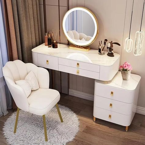 Bedroom Vanity Table, Vanity Goals, Wall Lights For Bedroom, Dressing Table Organisation, Glam Office, Modern Makeup Vanity, Custom Closet Design, Disney Room Decor, Table Makeup