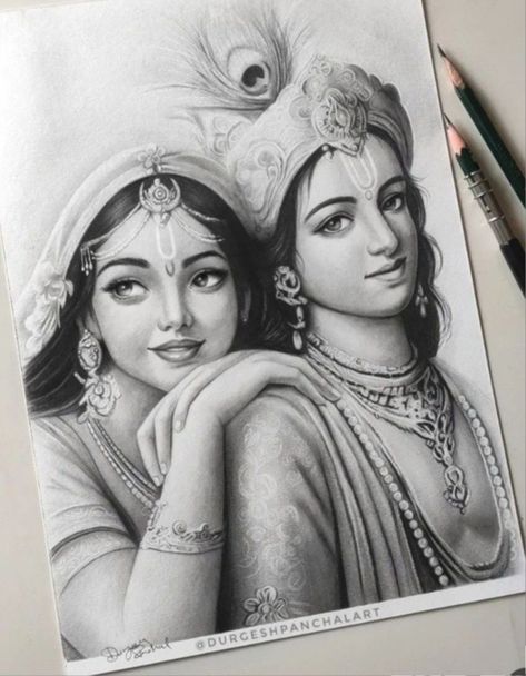 Radha Krishna Drawing Pencil Shading, Radha Krishna Sketching, Radha Krishna Pencil Art, Indian Pencil Sketches, Radha Krishna Sketch Painting, Radha Krishna Sketch Pencil, Krishna Bhagwan Drawing, Sketch Of Radha Krishna, Radha Krishna Portrait