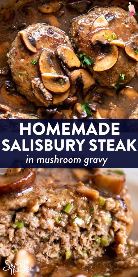 Sausburry Steak, Ground Beef Steaks, Salisbury Steak And Gravy, Best Mushroom Gravy, Microwave Squash, Homemade Ground Beef, Salisbury Steaks, Homemade Salisbury Steak, Easy Salisbury Steak